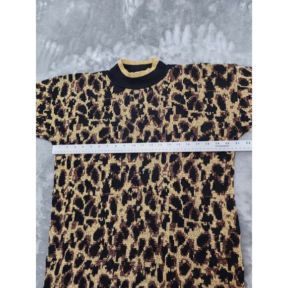 Vintage 80s Nutcracker Mock Neck Sparkle Animal Print Tunic Sweater Size M Knit - Picture 5 of 8